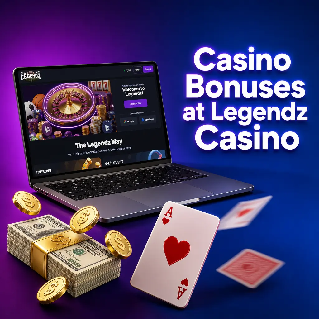 Legendz Casino bonuses: daily login rewards, purchase bonus SC, loyalty points, and referral SC incentives explained.