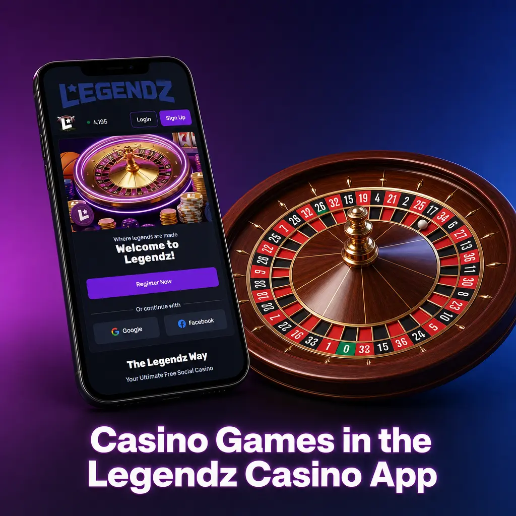 Legendz Casino app screen showing slots, table games, and live dealer options from Pragmatic Play, NetEnt, and Evolution.