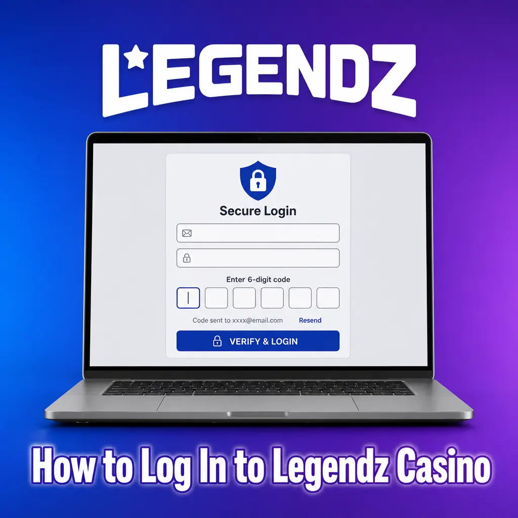 Step-by-step guide showing how to log in to Legendz Casino and access your account dashboard and coin balance.