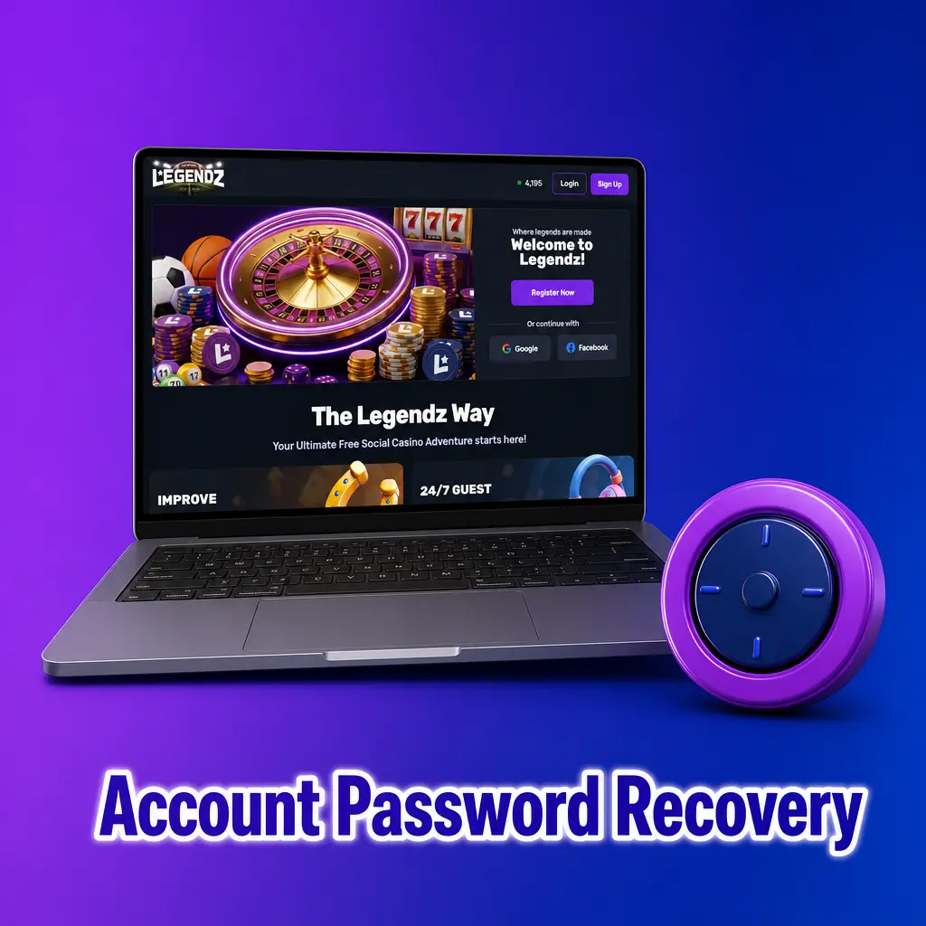 Screenshot showing steps to recover an account password on the Legendz Casino login page