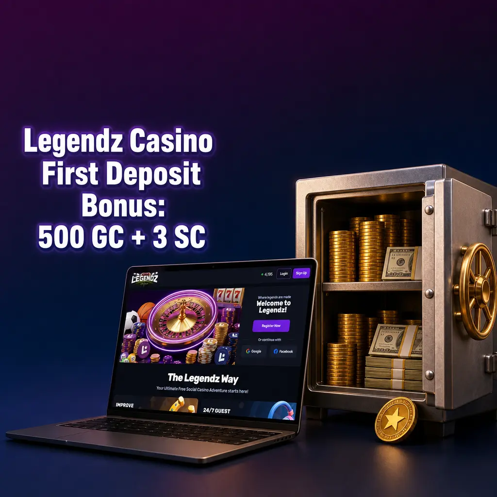 Legendz Casino first deposit bonus: get 500 GC + 3 SC free with a $4.99 Gold Coin package purchase