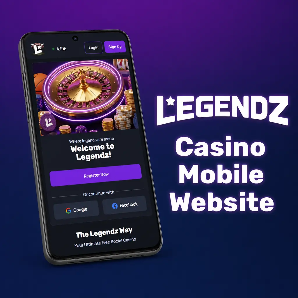 Legendz Casino mobile website showing sportsbook betting, slots, and live dealer games on a browser, no app download needed