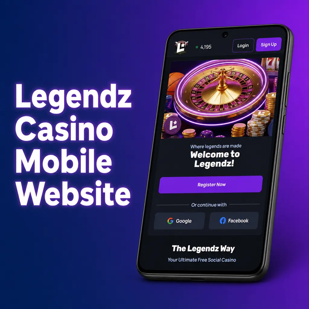 Legendz Casino mobile website homepage showing games and sportsbook accessible via smartphone browser