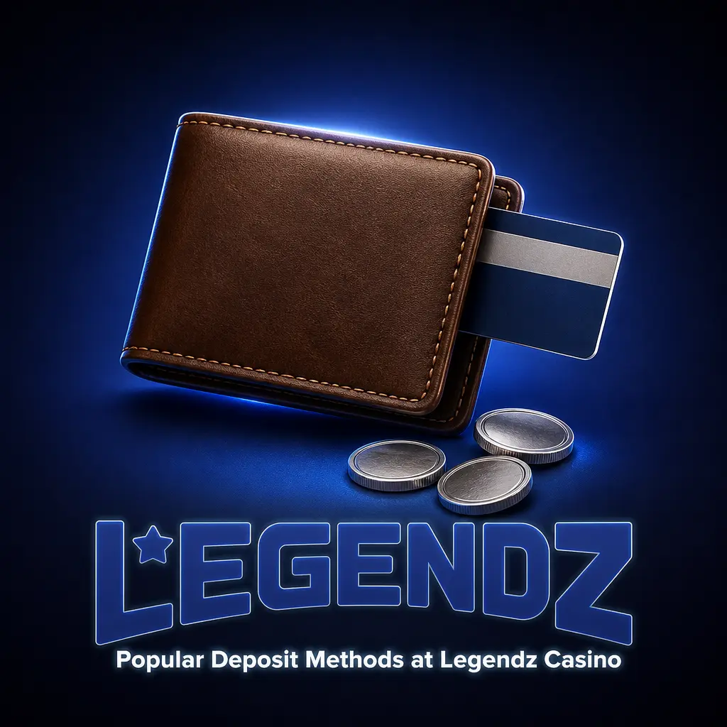 Overview of 9 popular deposit methods at Legendz Casino, including Visa, Mastercard, Skrill, Trustly, and Instant Bank Transfer options.
