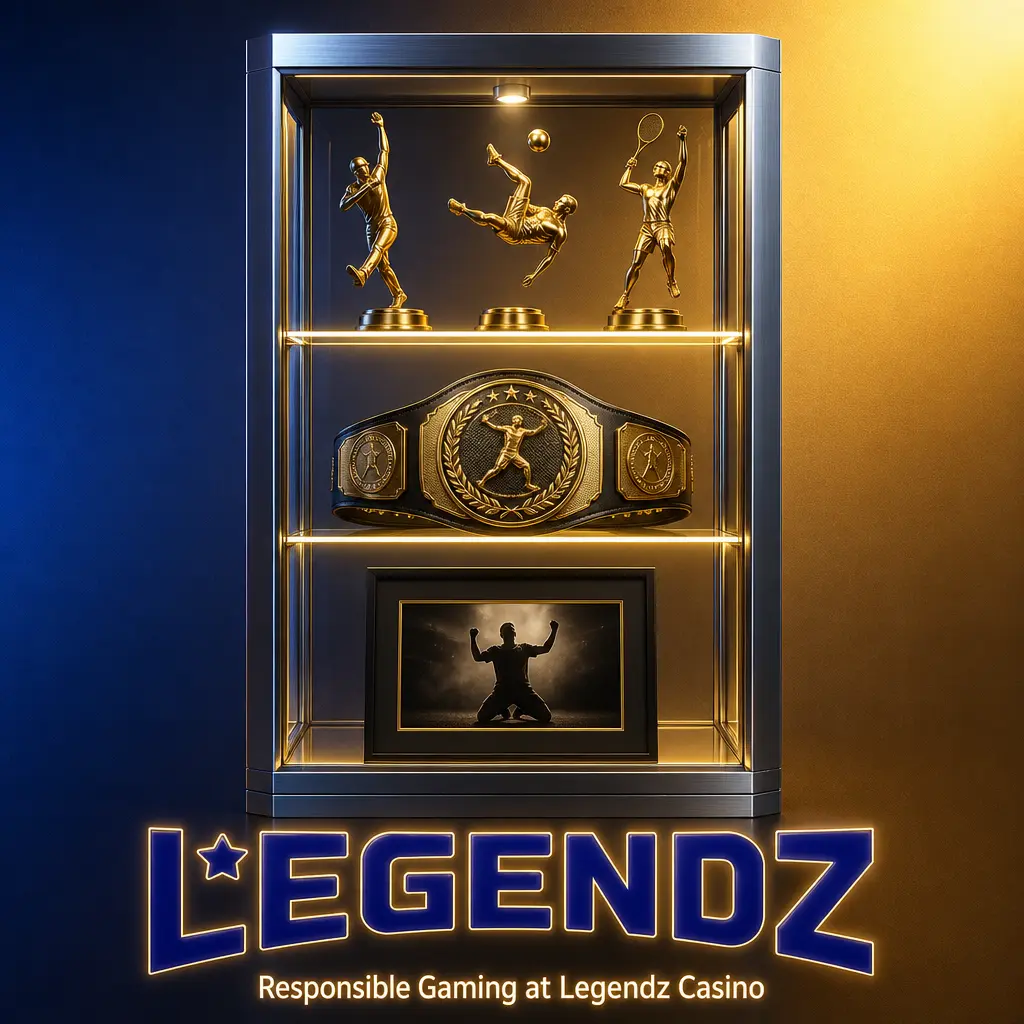 Legendz Casino dashboard showing responsible gaming tools: deposit limits, self-exclusion, and session reminders.