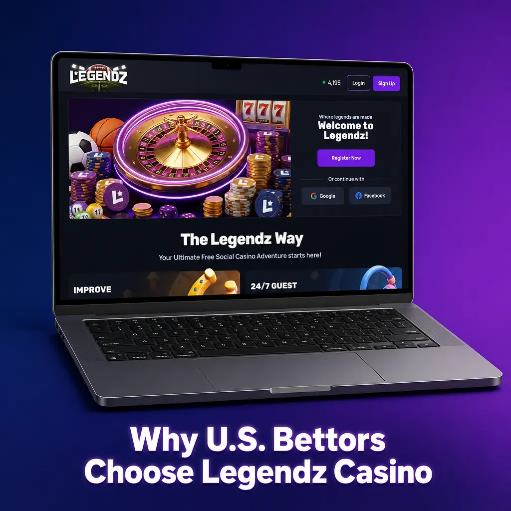 Legendz Casino homepage showing sportsbook lines, casino games, and secure mobile betting options for U.S. players